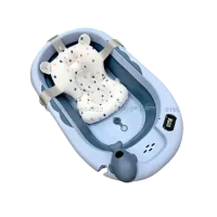 Foldable Baby Bathtub with Temperature Meter & Cushion – Blue