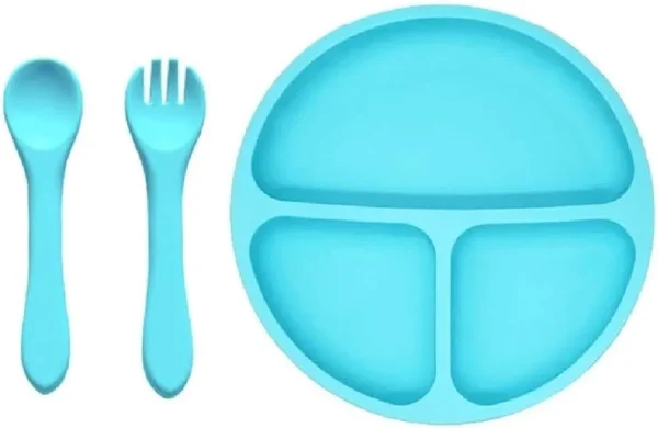 3PCS Baby Silicone Tableware Set – Food Grade, BPA Free, Suction Plate & Cutlery